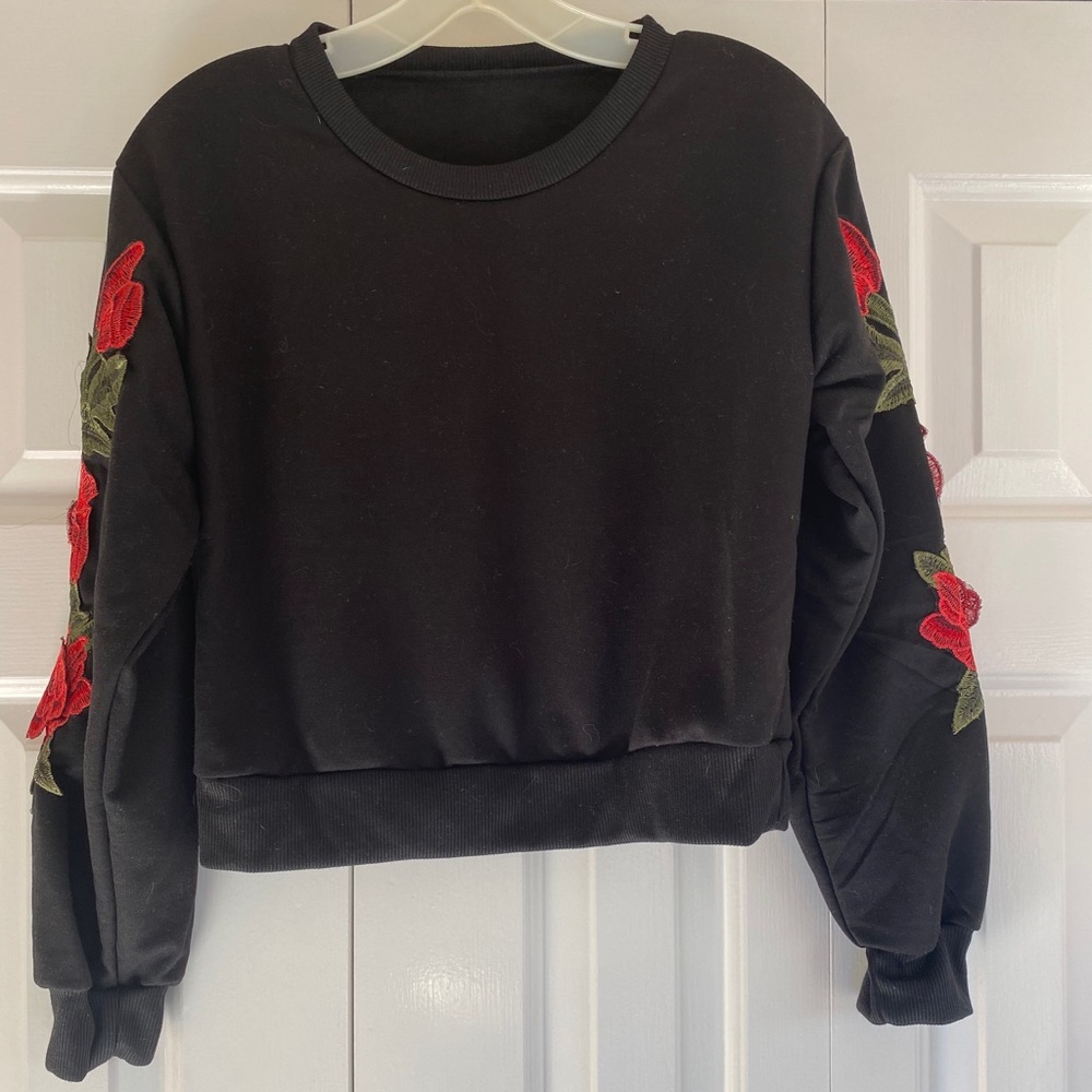 Rose Embroidered Applique Sweatshirt
